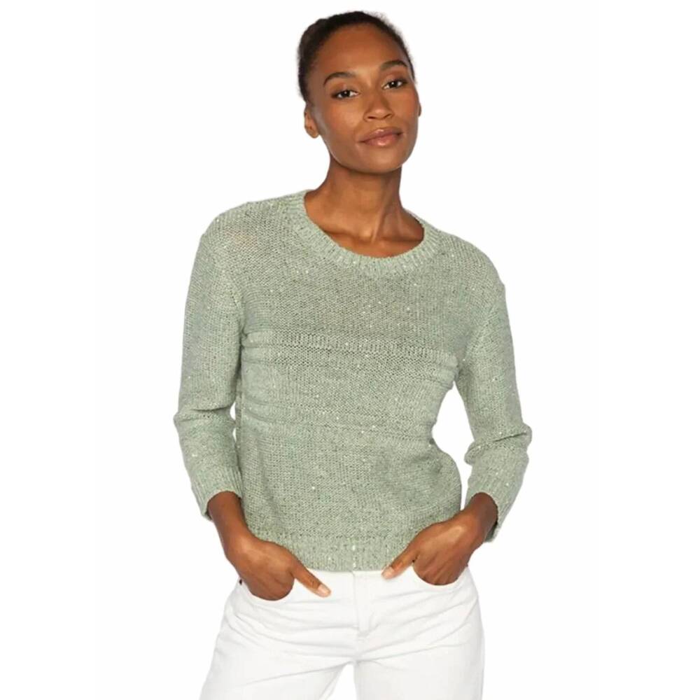 NEW KINROSS 3/4 sleeve textured sequin top in fern